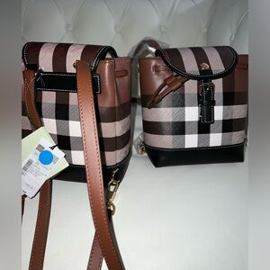 BURBERRY Birch Brown Micro Checked leather trimmed coated canvas Mini Backpack